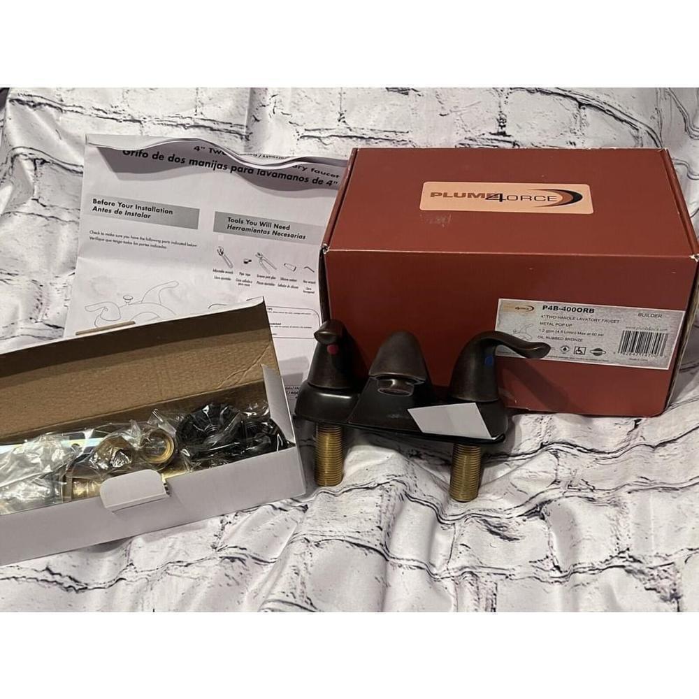 Plum4orce P4B-420ORB 4" Two Handle Bathroom Lav Faucet wpopup Oil Rubbed Bronze - Picture 3 of 7